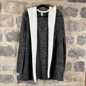 No Boundaries Sweater Woman's XXL Black White Heather Hooded‎ Warm Cozy